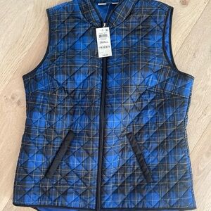 Karen Scott Blue and Black Plaid Quilted Vest